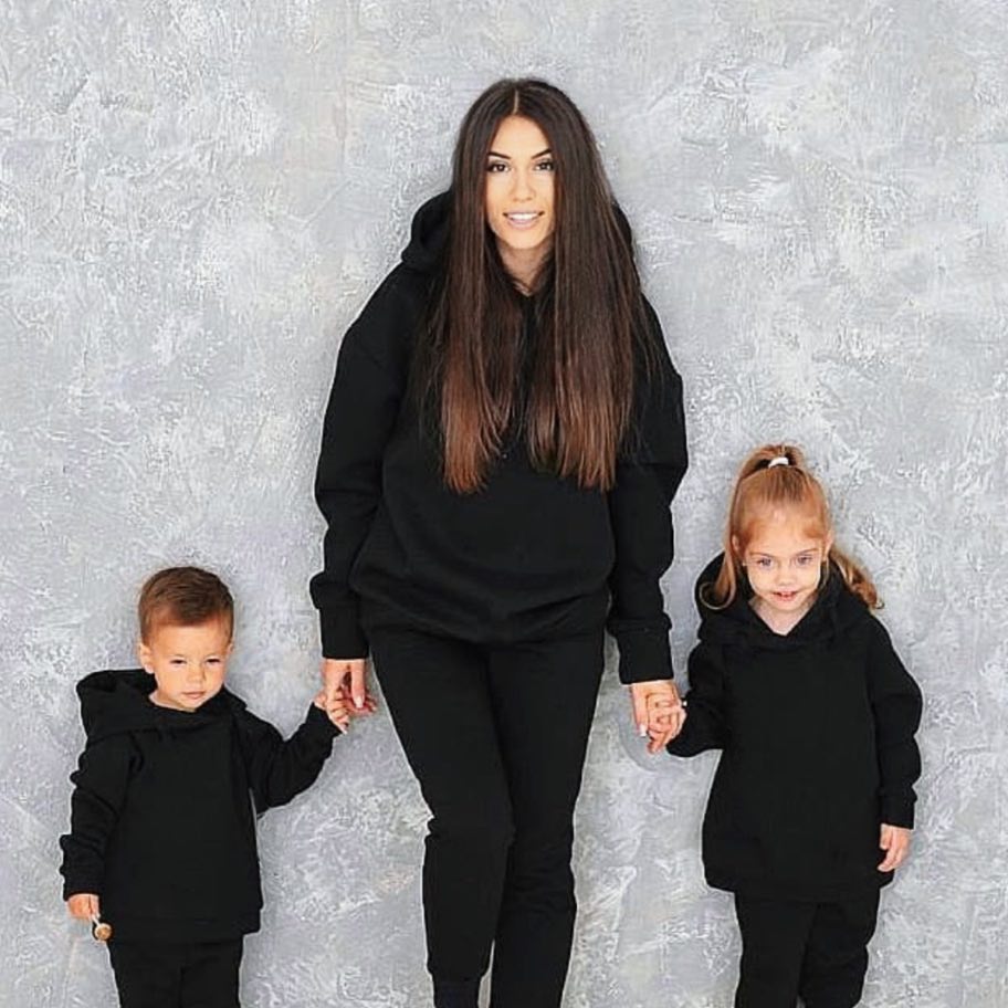 Set treninguri mama copil negru cu snur supradimensionat
