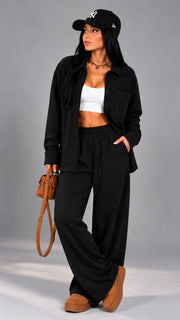 Trening dama negru format din camasa oversize si pantaloni largi