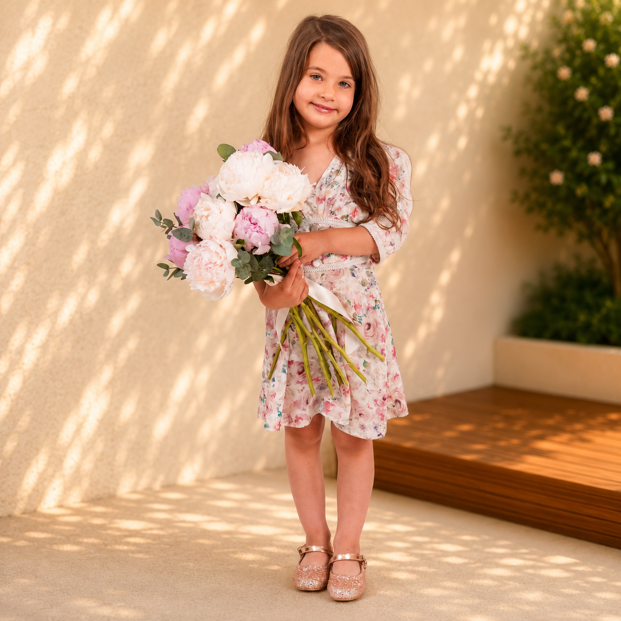 Rochie fete cu imprimeu floral roz