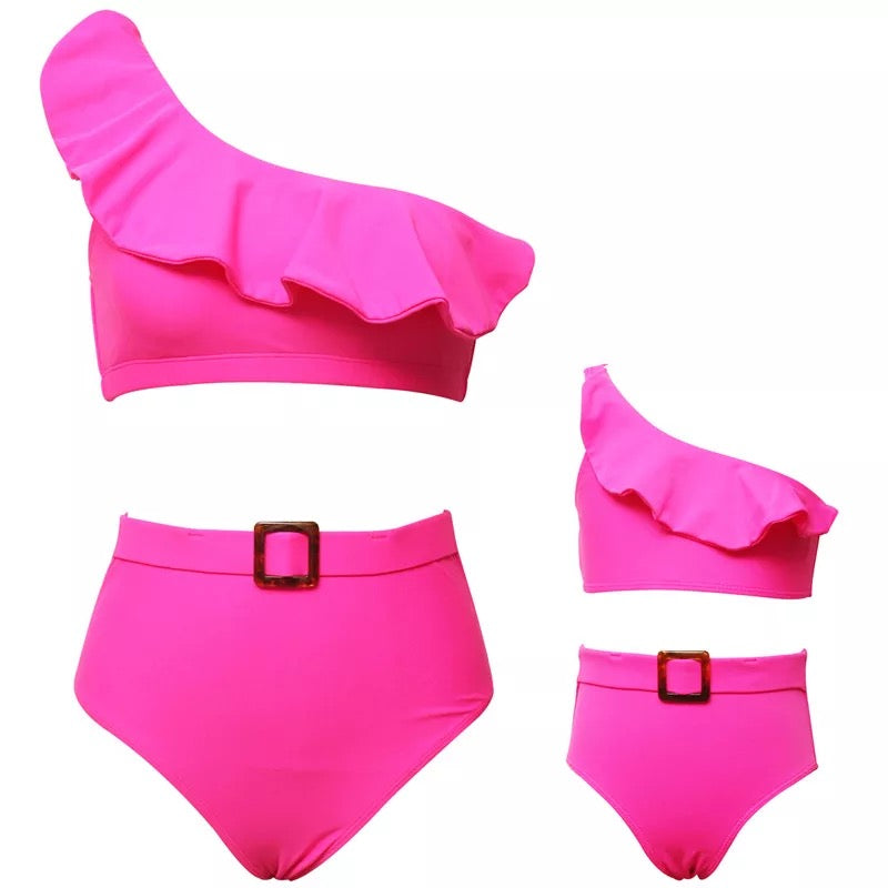 Set Costume de Baie Asortate Mama Fiica – Fuchsia