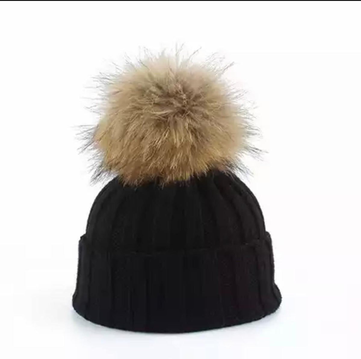 Fes copii din tricot cu mot din blana naturala - Negru