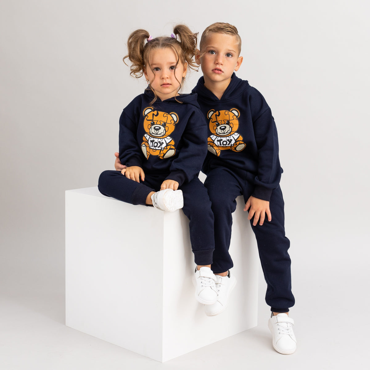 Set treninguri mama copil bleumarin cu imprimeu - Puzzle Teddy Bear