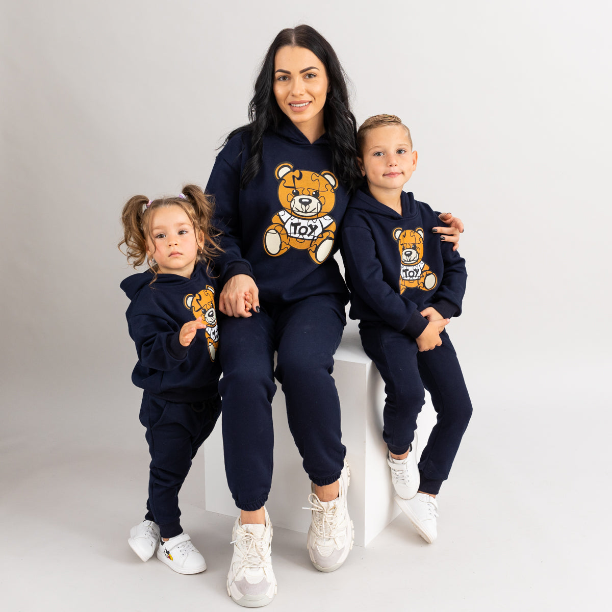 Set treninguri mama copil bleumarin cu imprimeu - Puzzle Teddy Bear
