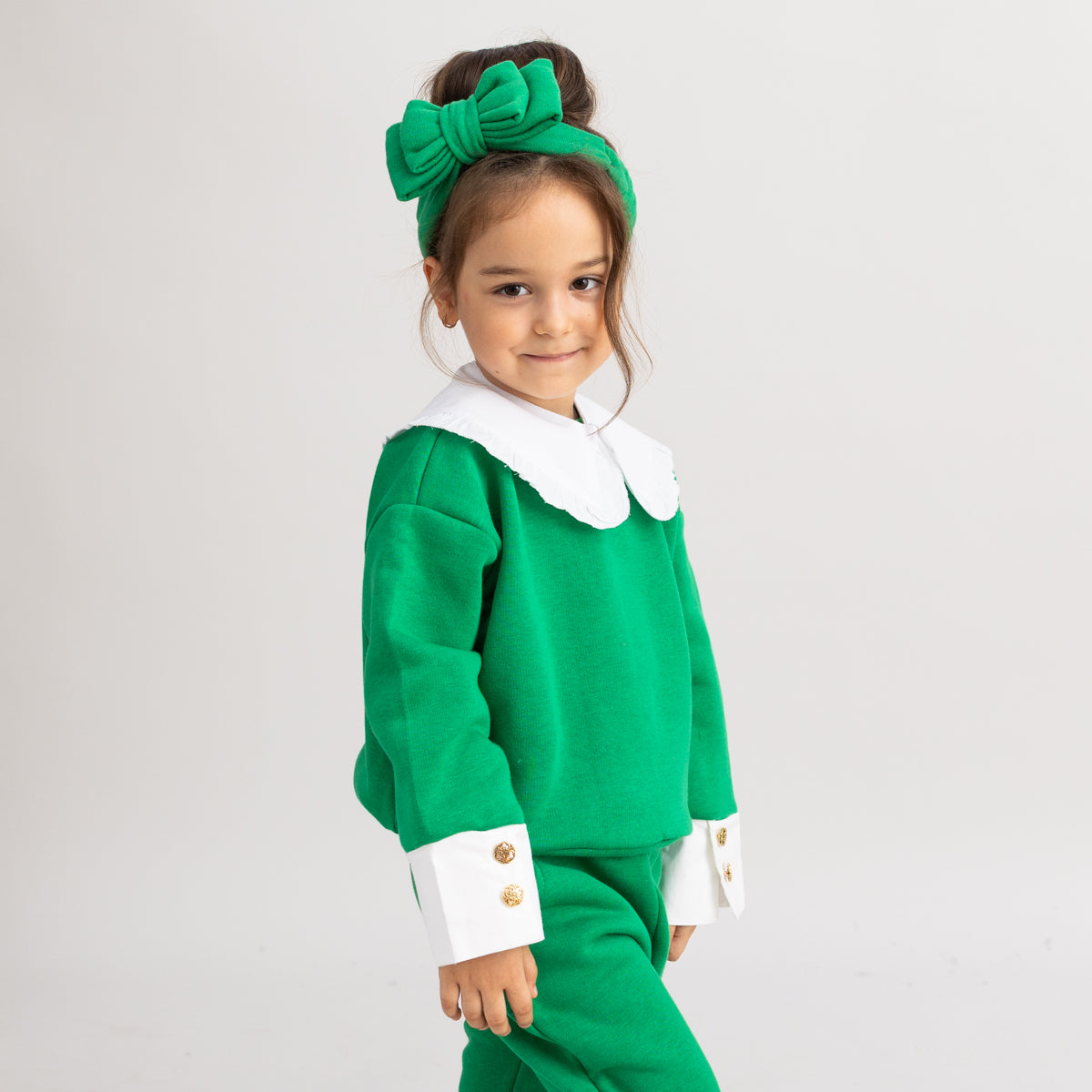 Trening cu Guler si Mansete Accesorizate – Emerald Green