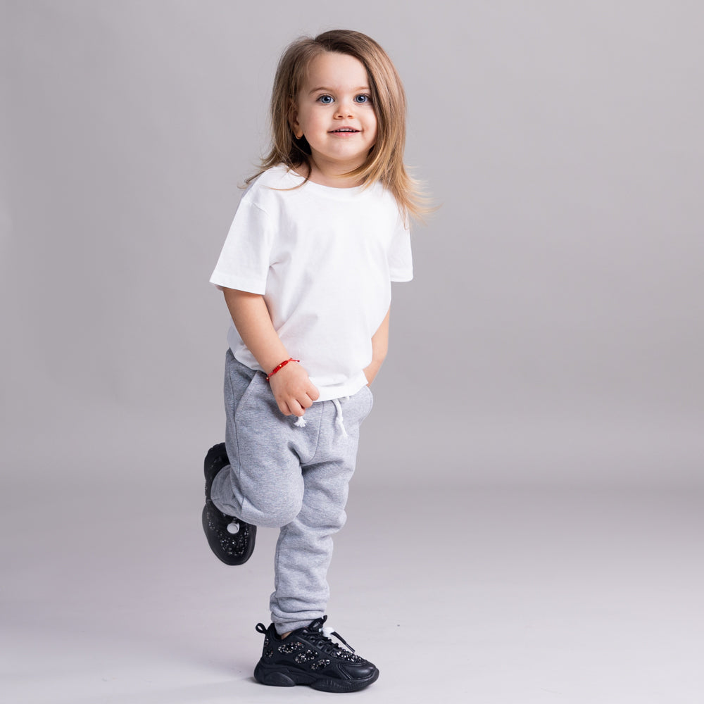 Pantaloni trening copii cu buzunare gri melange