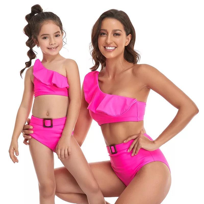 Set Costume de Baie Asortate Mama Fiica – Fuchsia