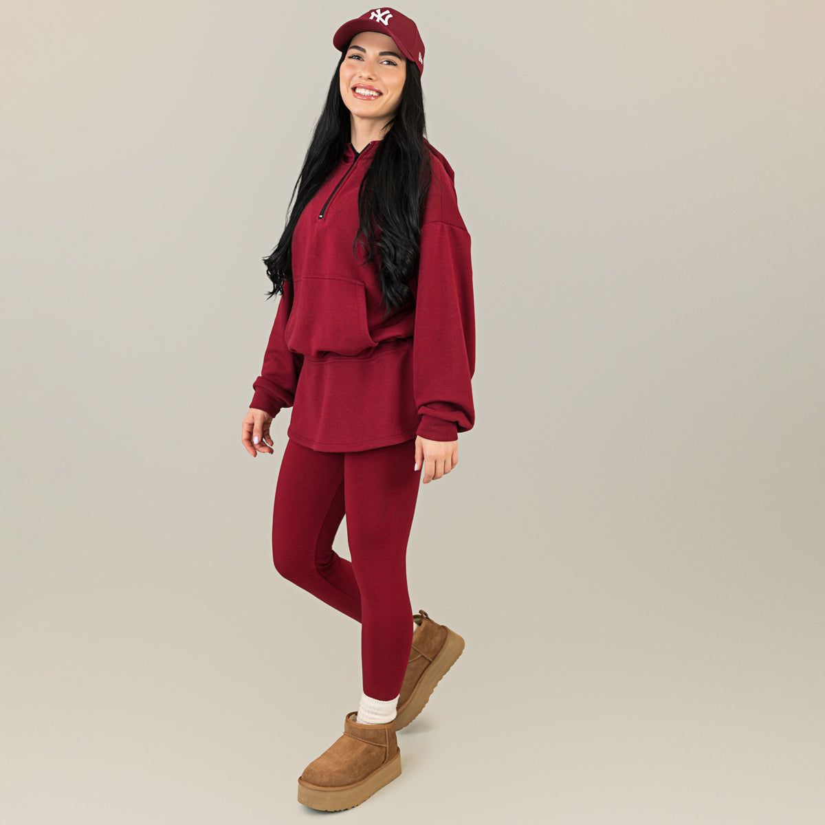 Hanorac dama burgundy oversize cu gluga