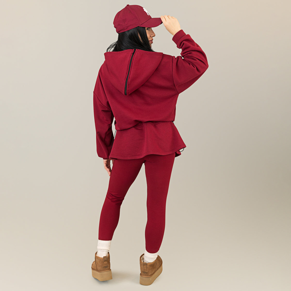 Hanorac dama burgundy oversize cu gluga