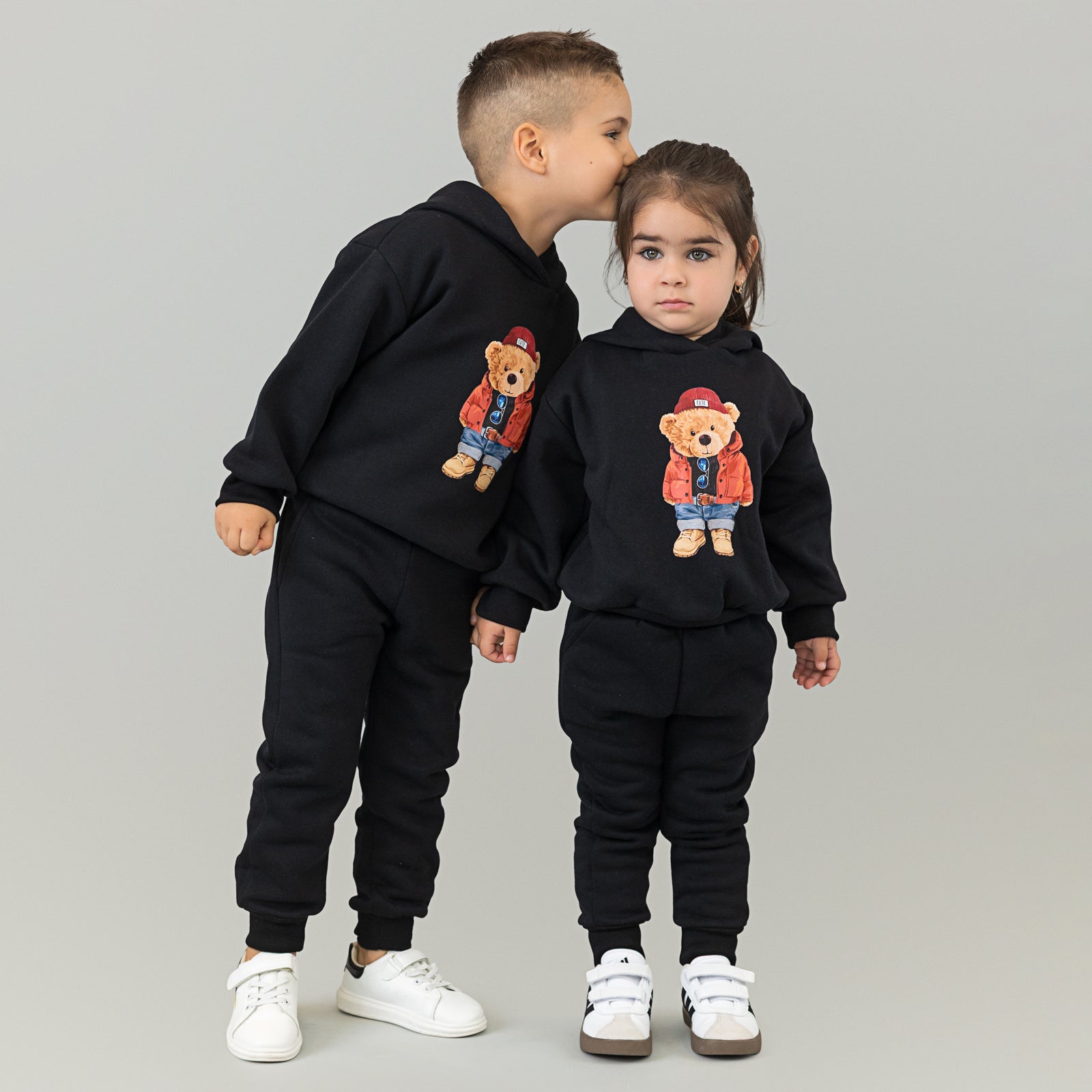 Set treninguri mama copil negru cu imprimeu – Bruno Bear