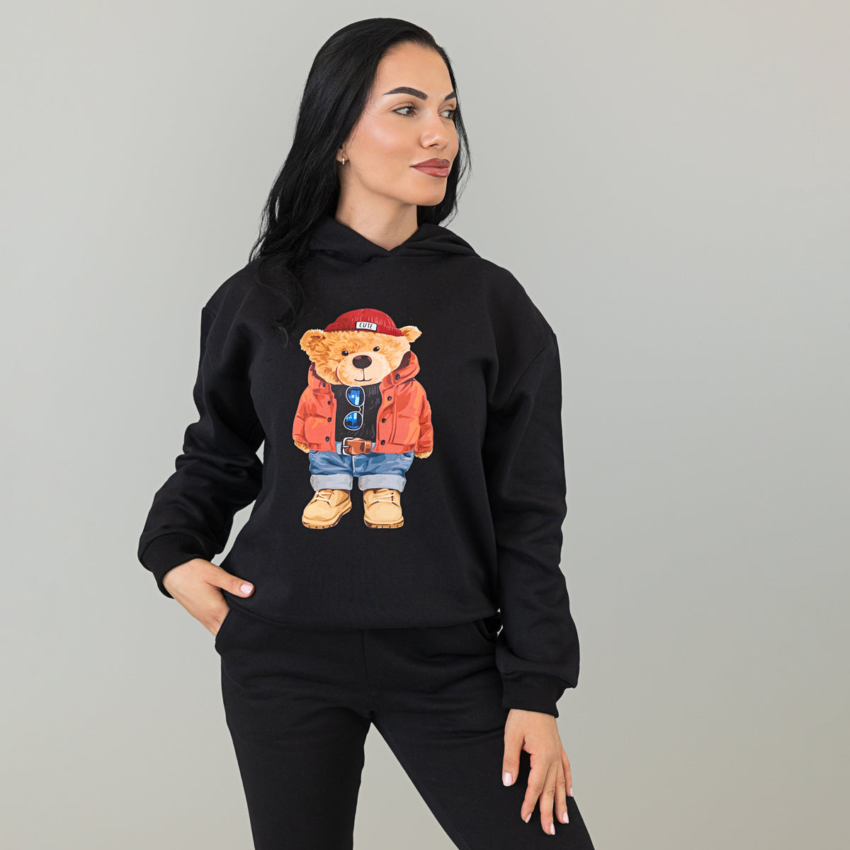 Set treninguri mama copil negru cu imprimeu – Bruno Bear