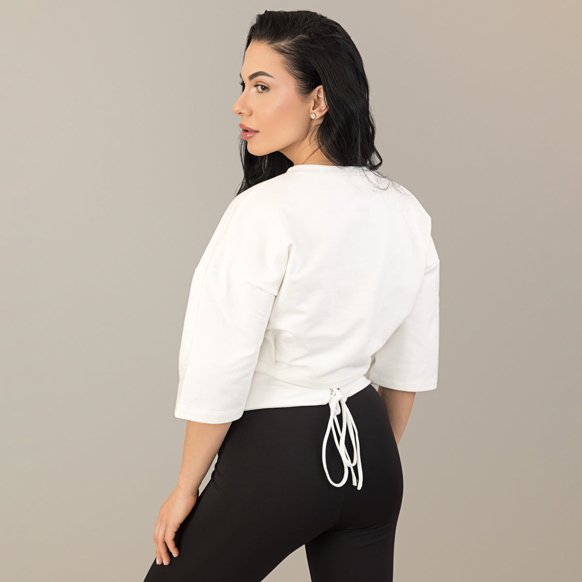 Tricou off white din bumbac premium cu corset