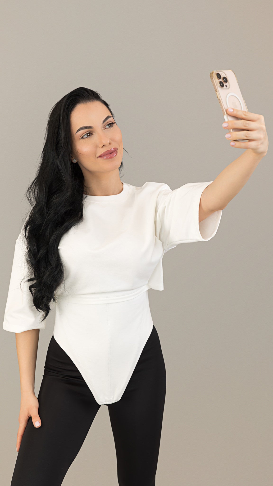 Tricou off white din bumbac premium cu corset
