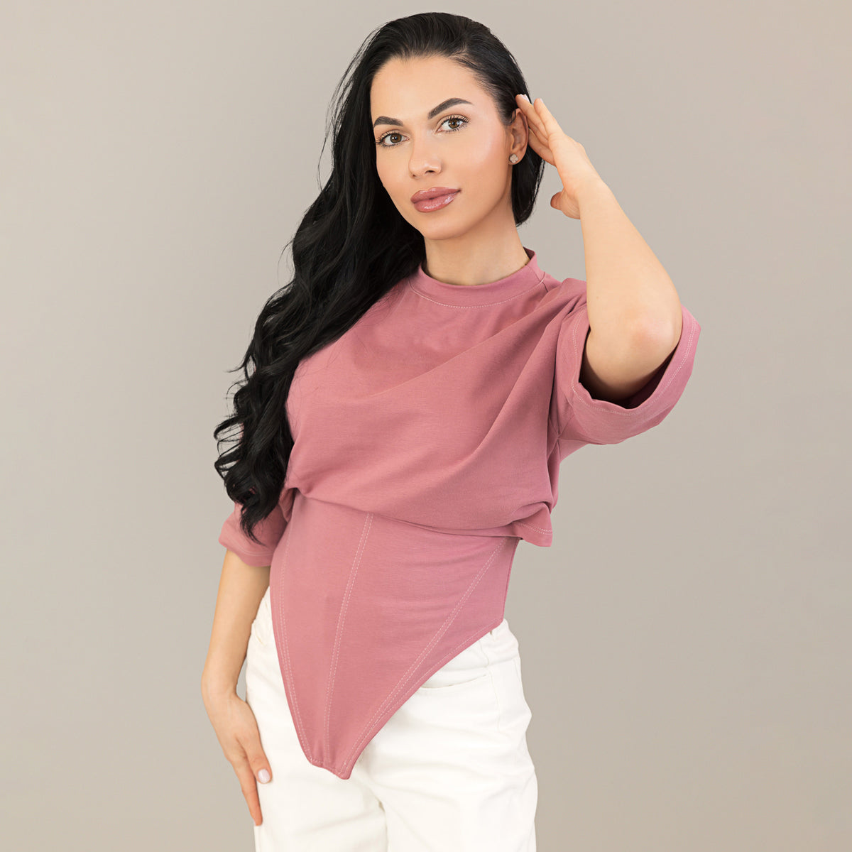 Tricou mesa rose din bumbac premium cu corset