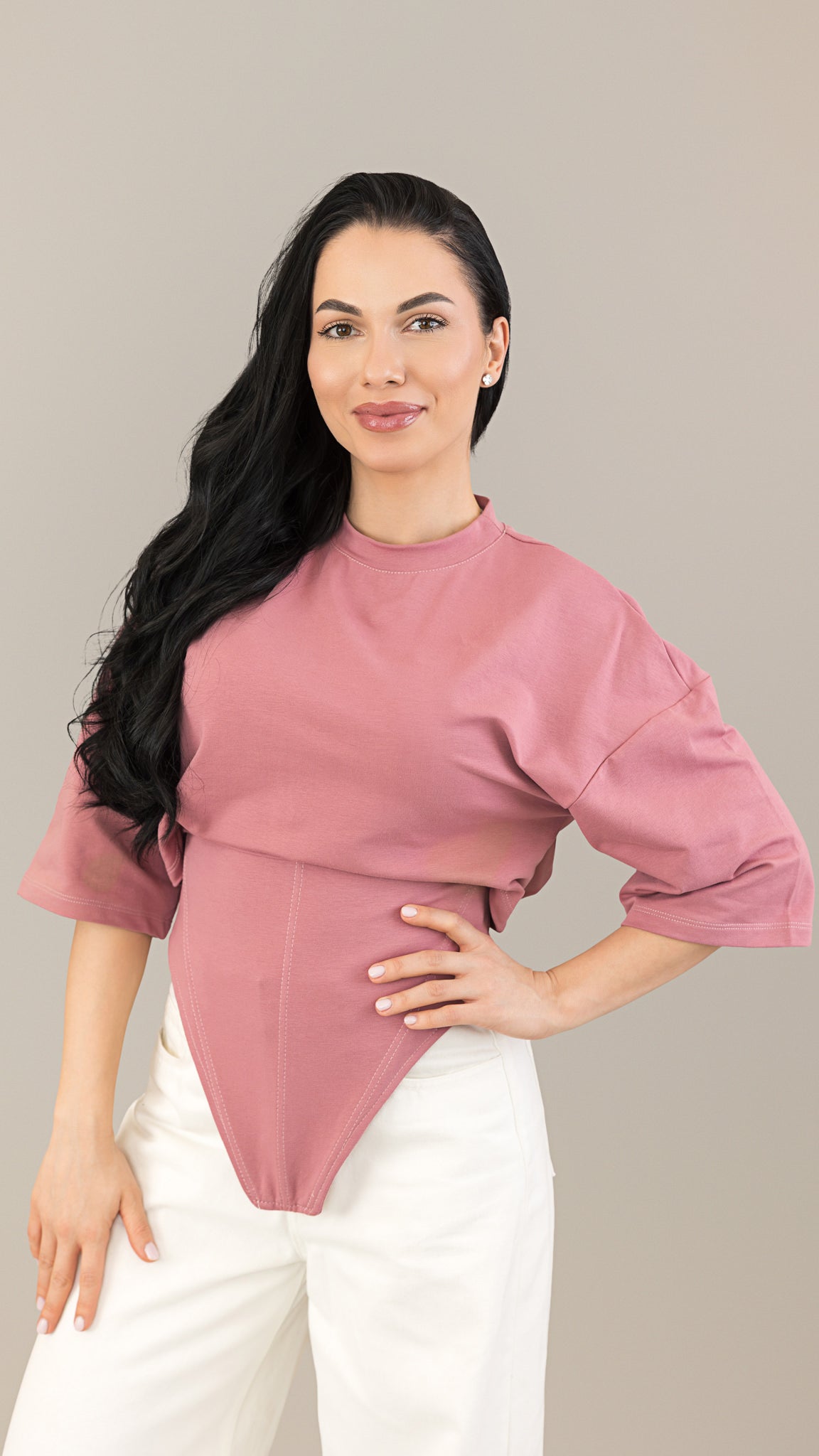 Tricou mesa rose din bumbac premium cu corset