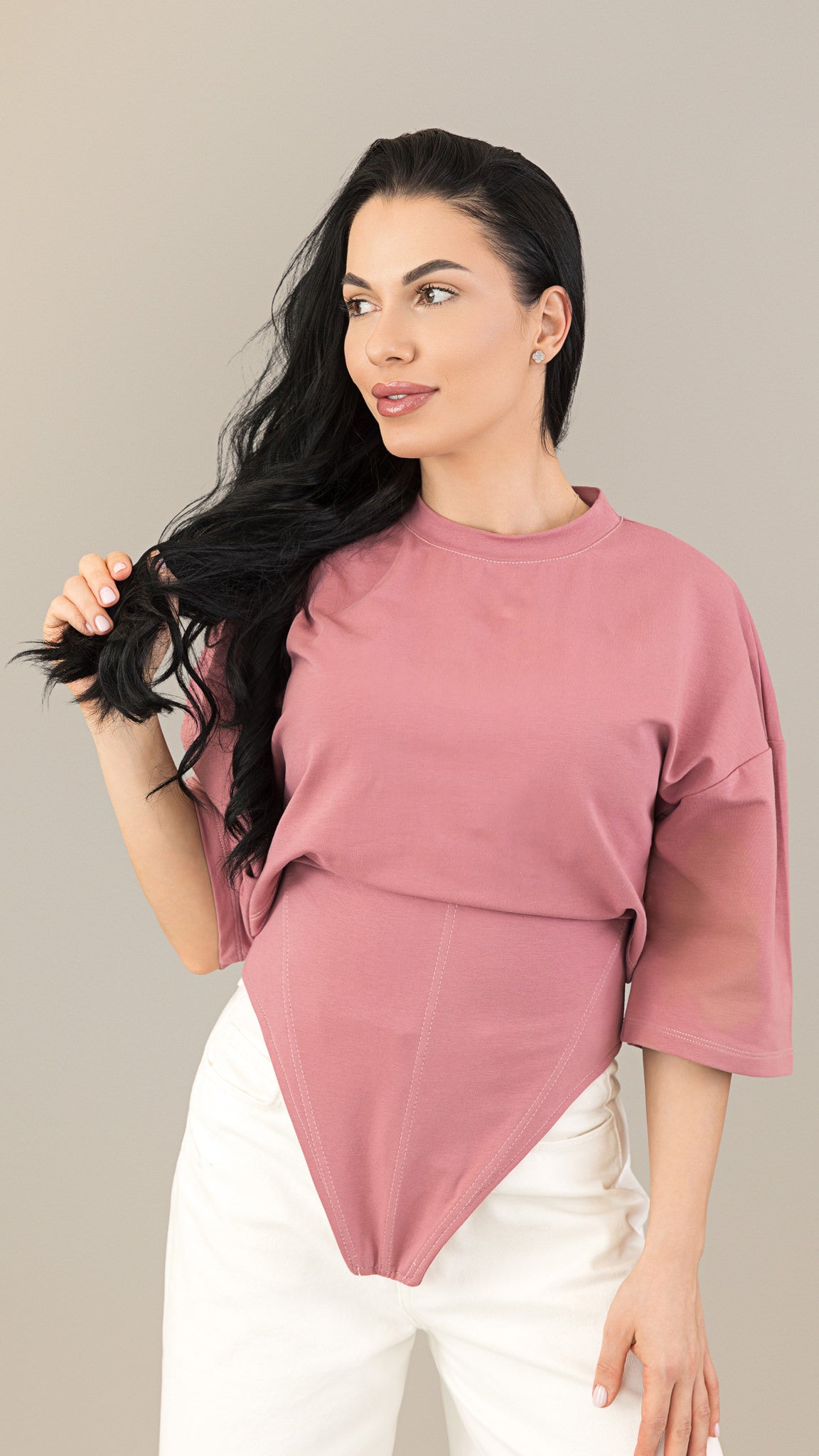 Tricou mesa rose din bumbac premium cu corset