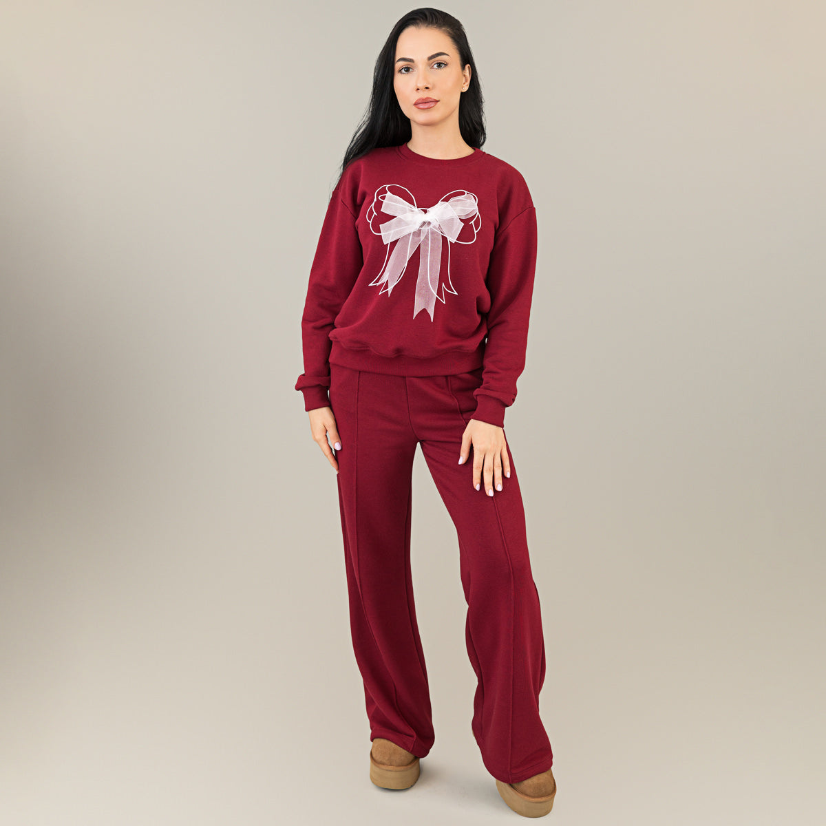 Trening dama burgundy cu funda din organza si detaliu corset la spate