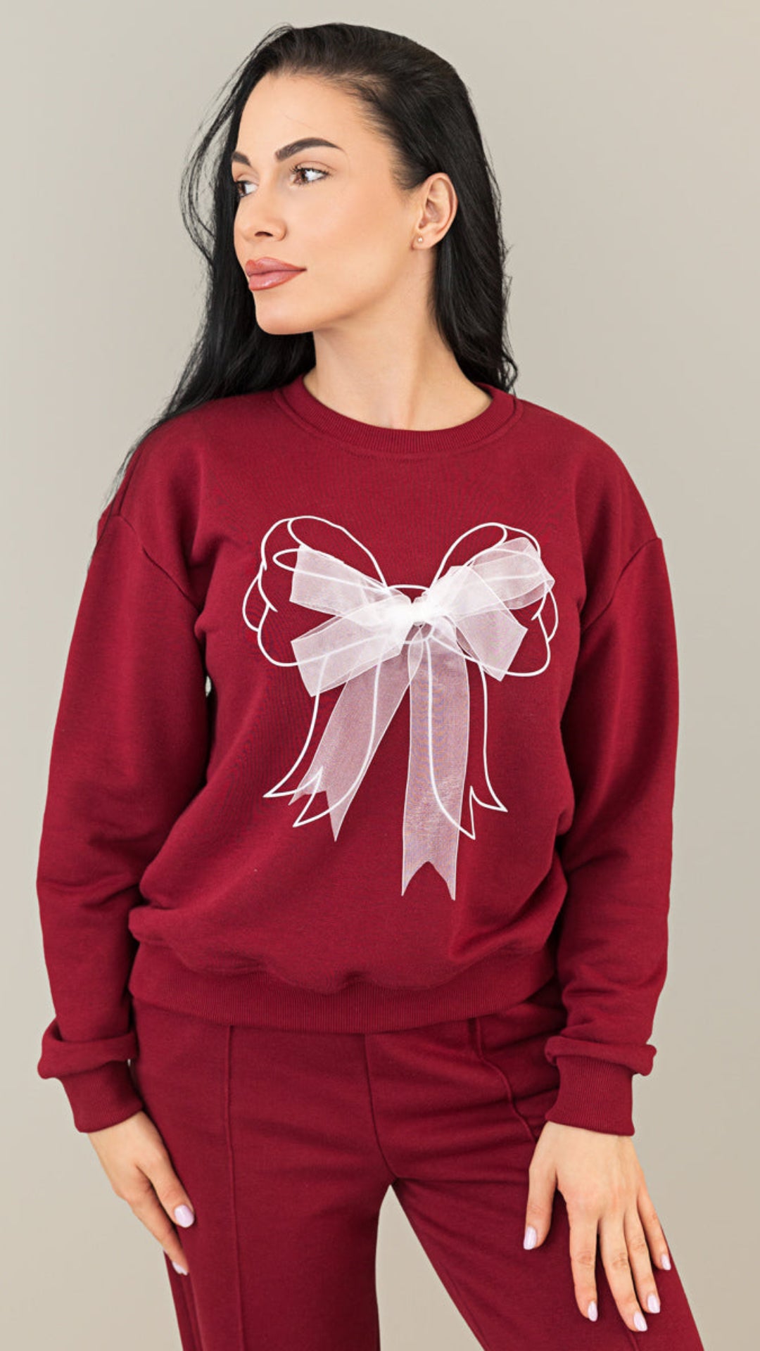 Trening dama burgundy cu funda din organza si detaliu corset la spate