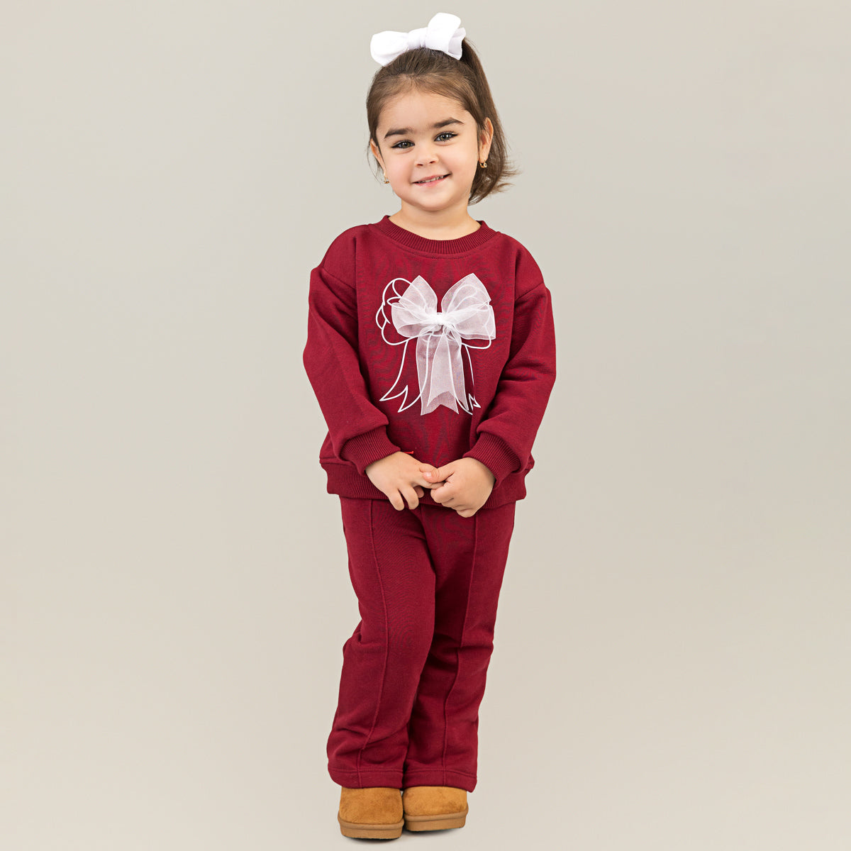 Trening fete burgundy cu funda din organza si detaliu corset la spate