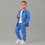 Trening baieti albastru format din jacheta tip camasa si pantaloni jogger