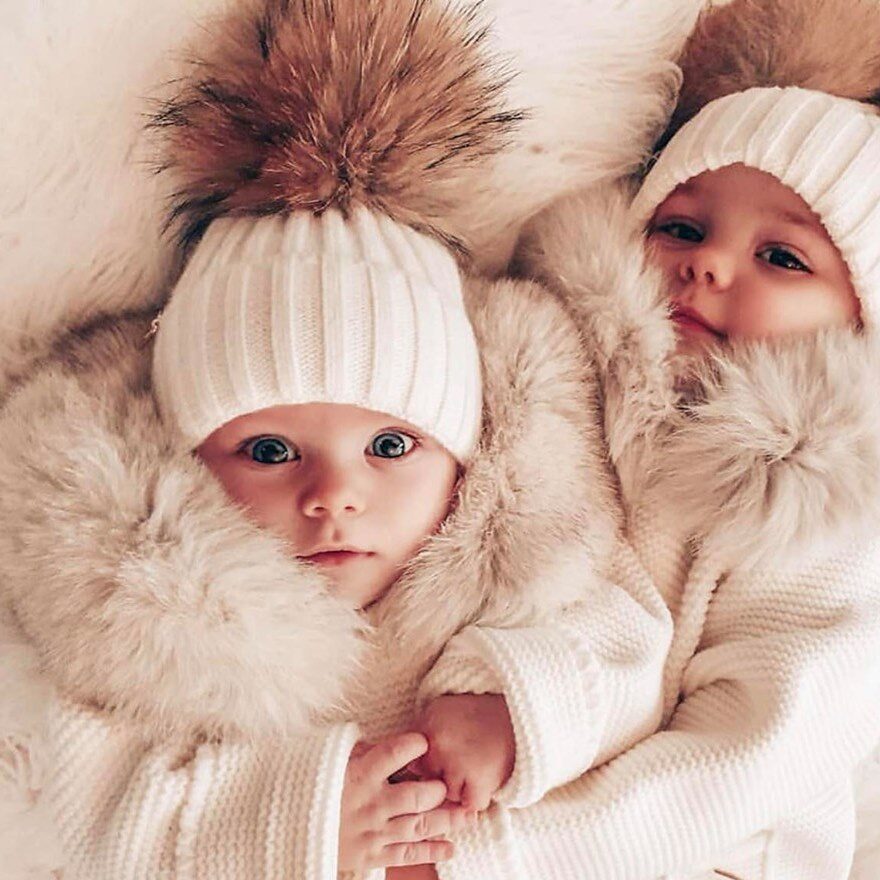 Set fesuri cu mot din blana naturala – Mommy & Me - Alb