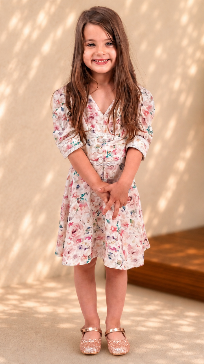 Rochie fete cu imprimeu floral roz
