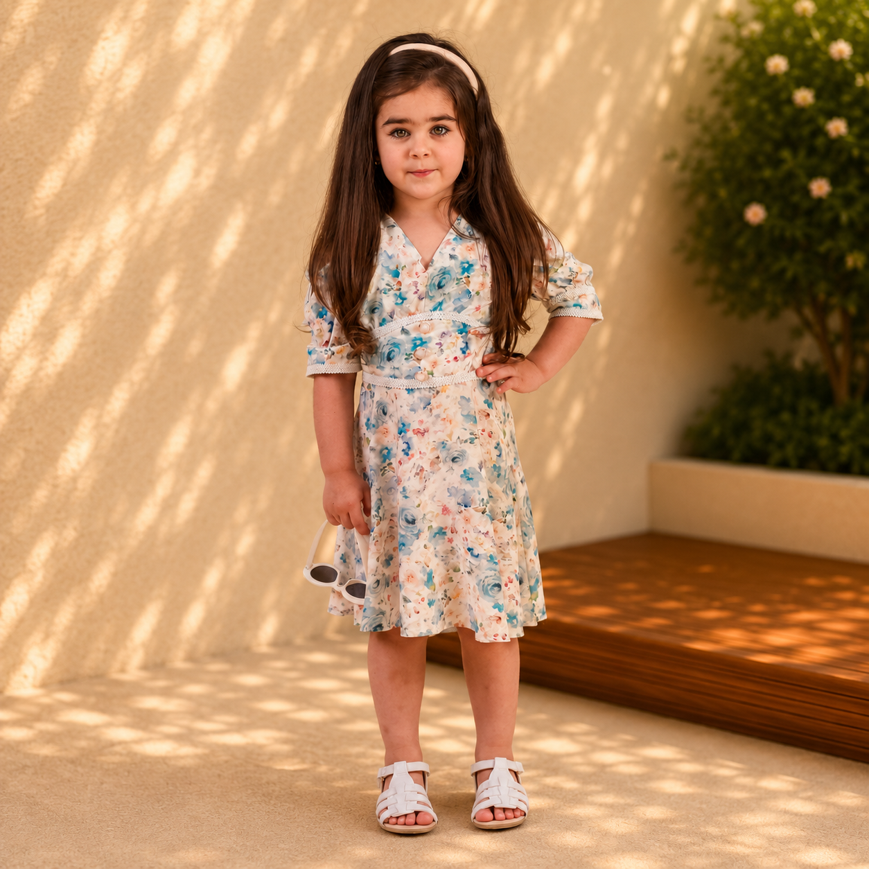 Rochie fete midi cu imprimeu floral bleu