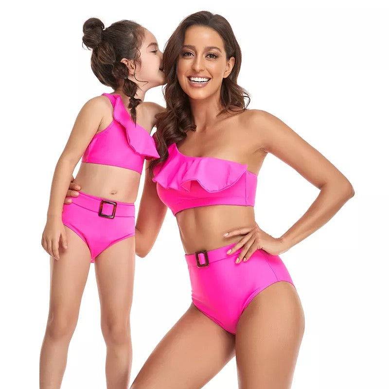 Set Costume de Baie Asortate Mama Fiica – Fuchsia