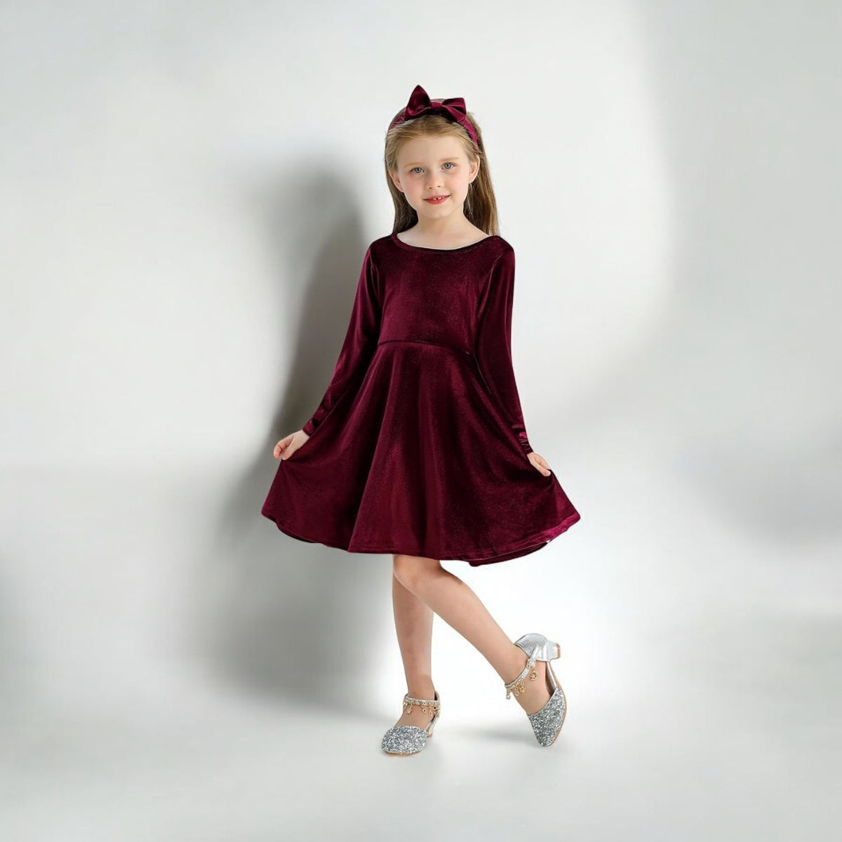 Rochie fete din catifea - Magenta