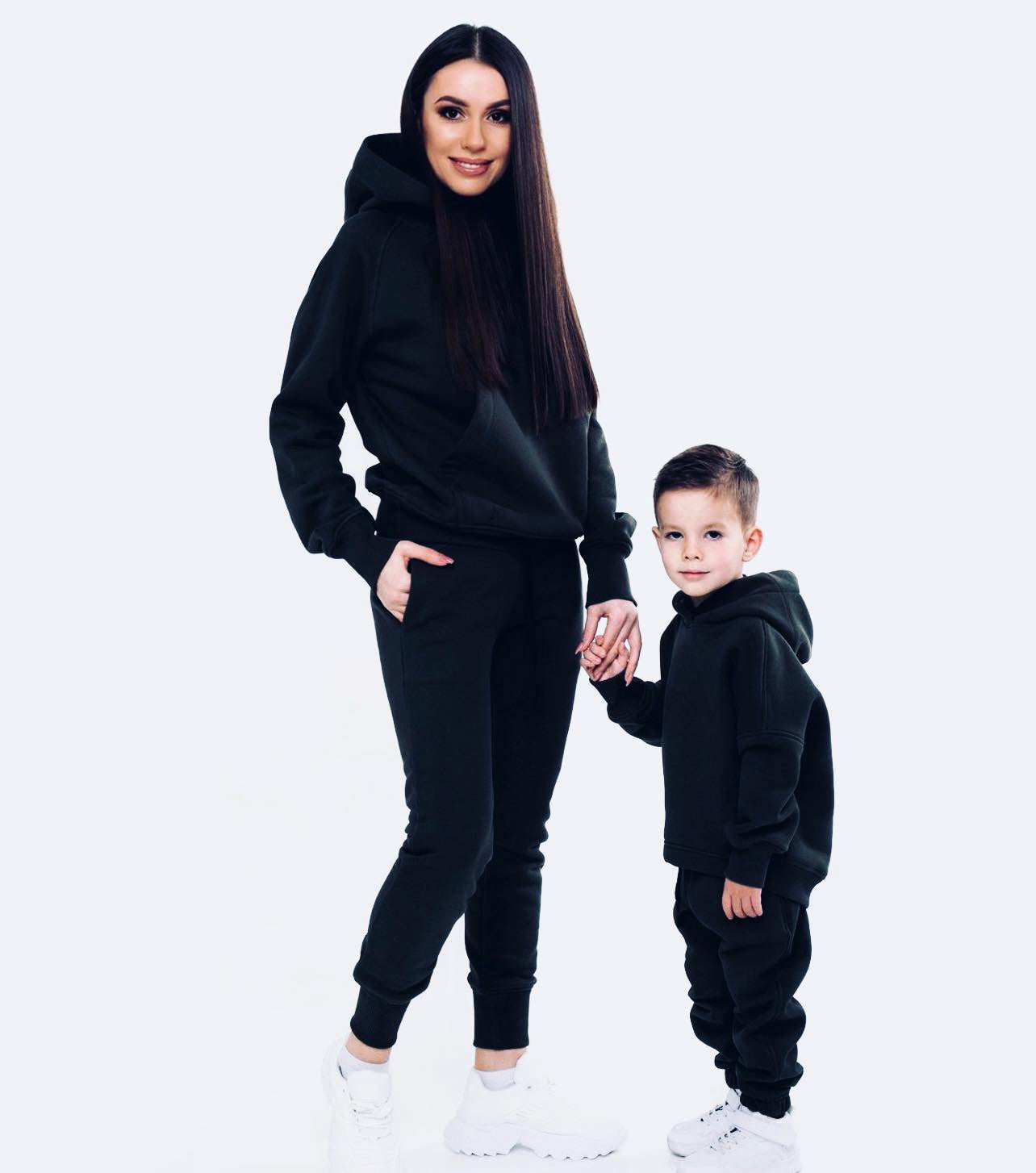Set treninguri mama copil negru cu snur supradimensionat
