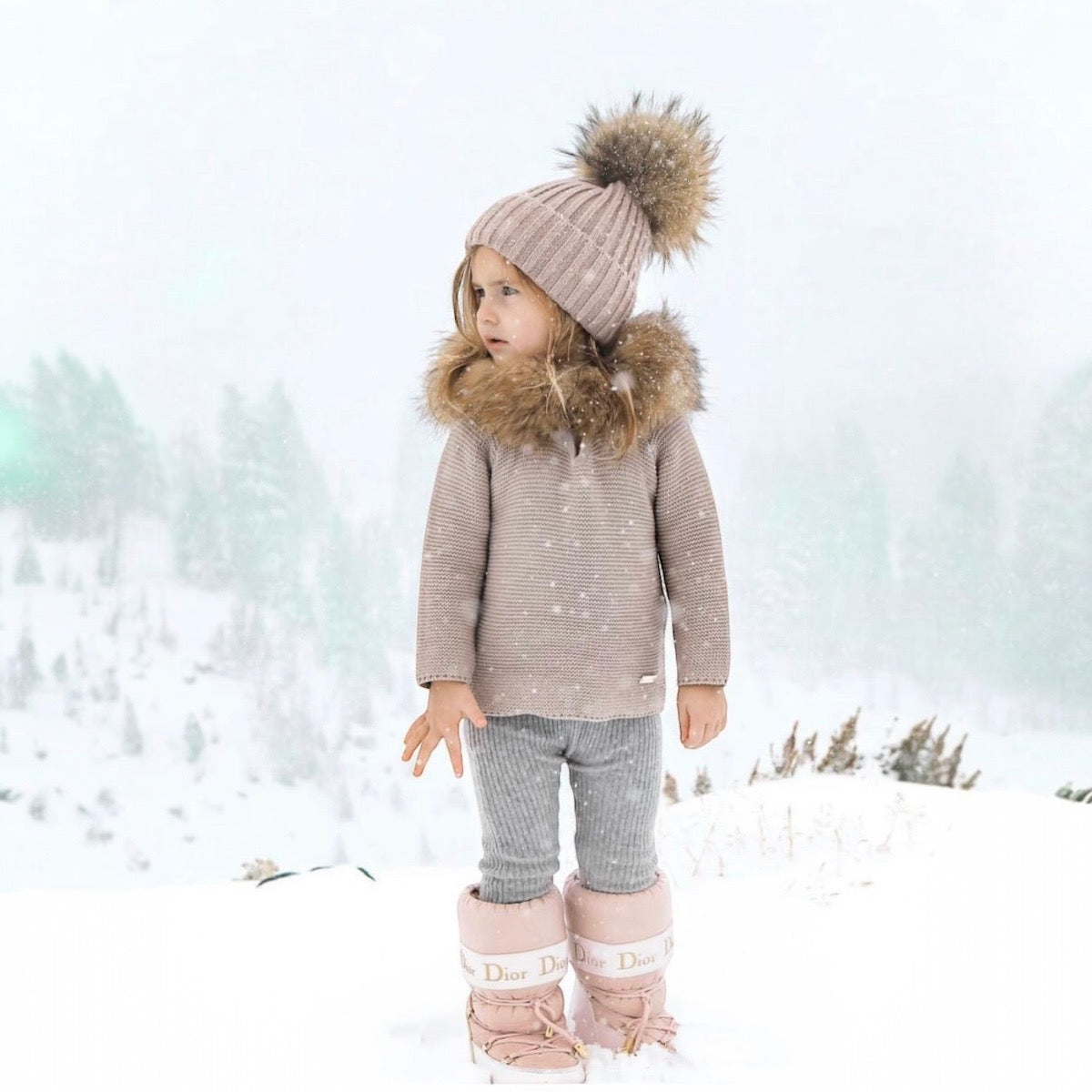 Fes copii din tricot cu mot din blana naturala – Creamy
