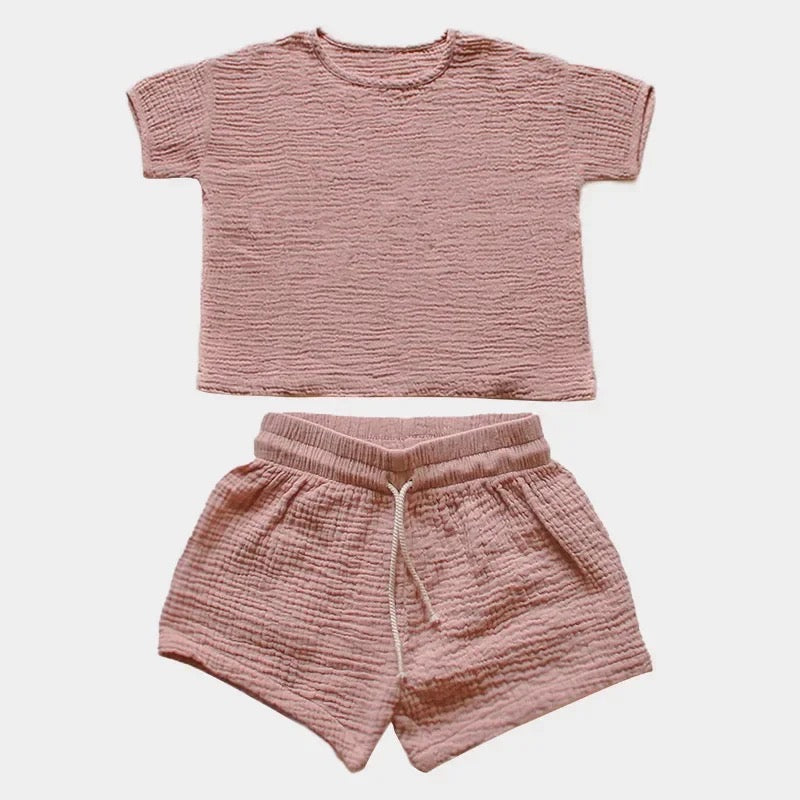 Set fete 2 piese roz pudra din muselina Rosette
