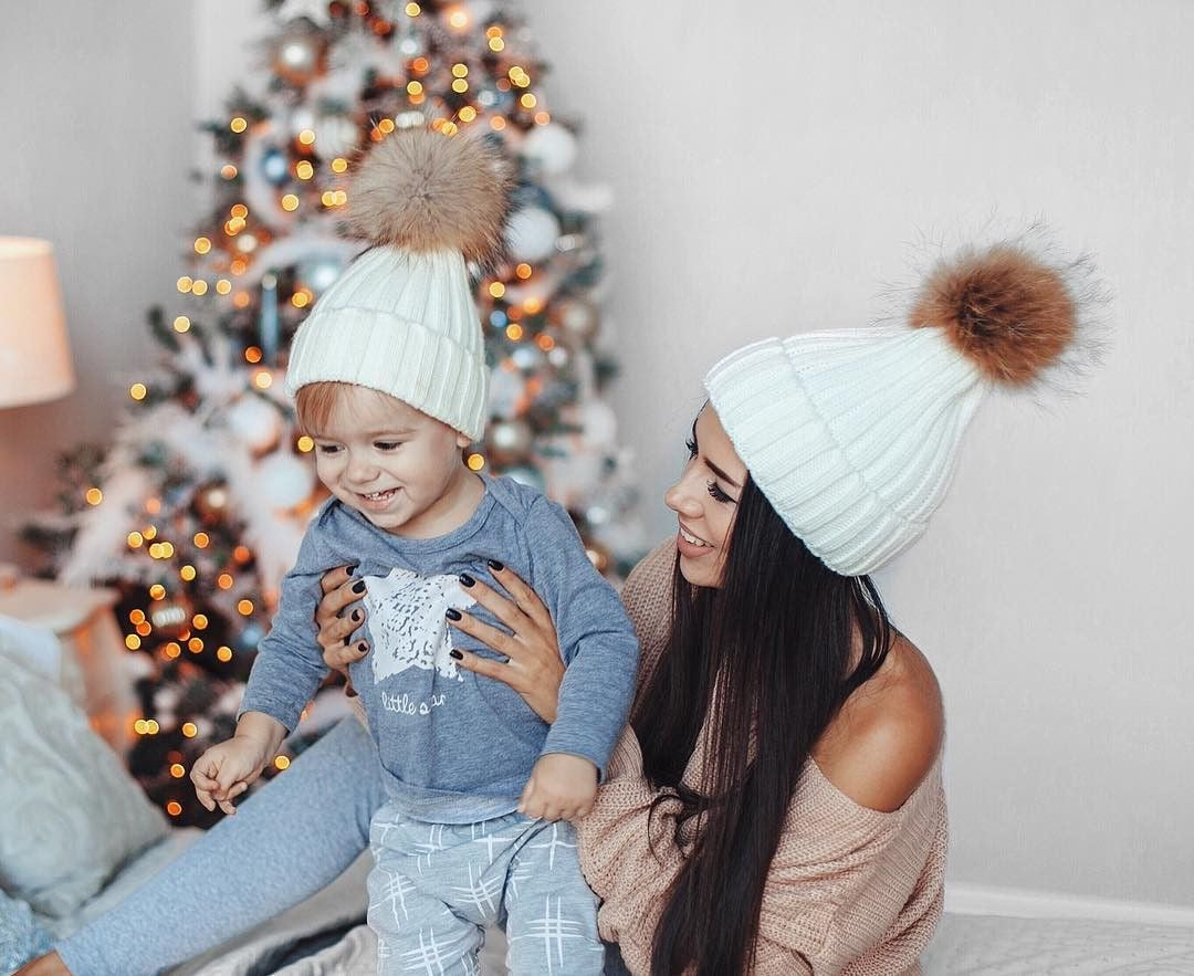 Set fesuri cu mot din blana naturala – Mommy & Me - Alb