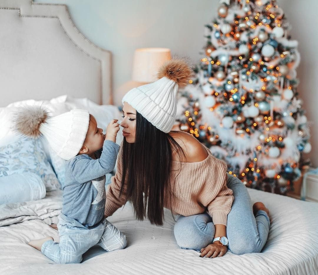 Set fesuri cu mot din blana naturala – Mommy & Me - Alb