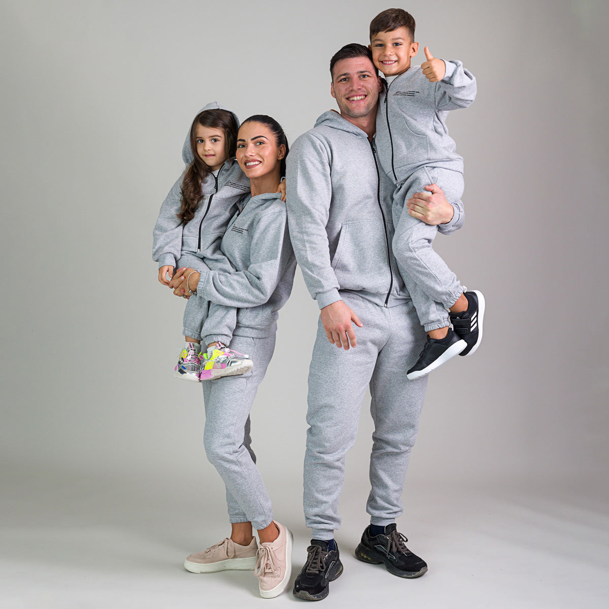 Set Treninguri Mommy & Mini cu fermoar si mesaj imprimat - Grey