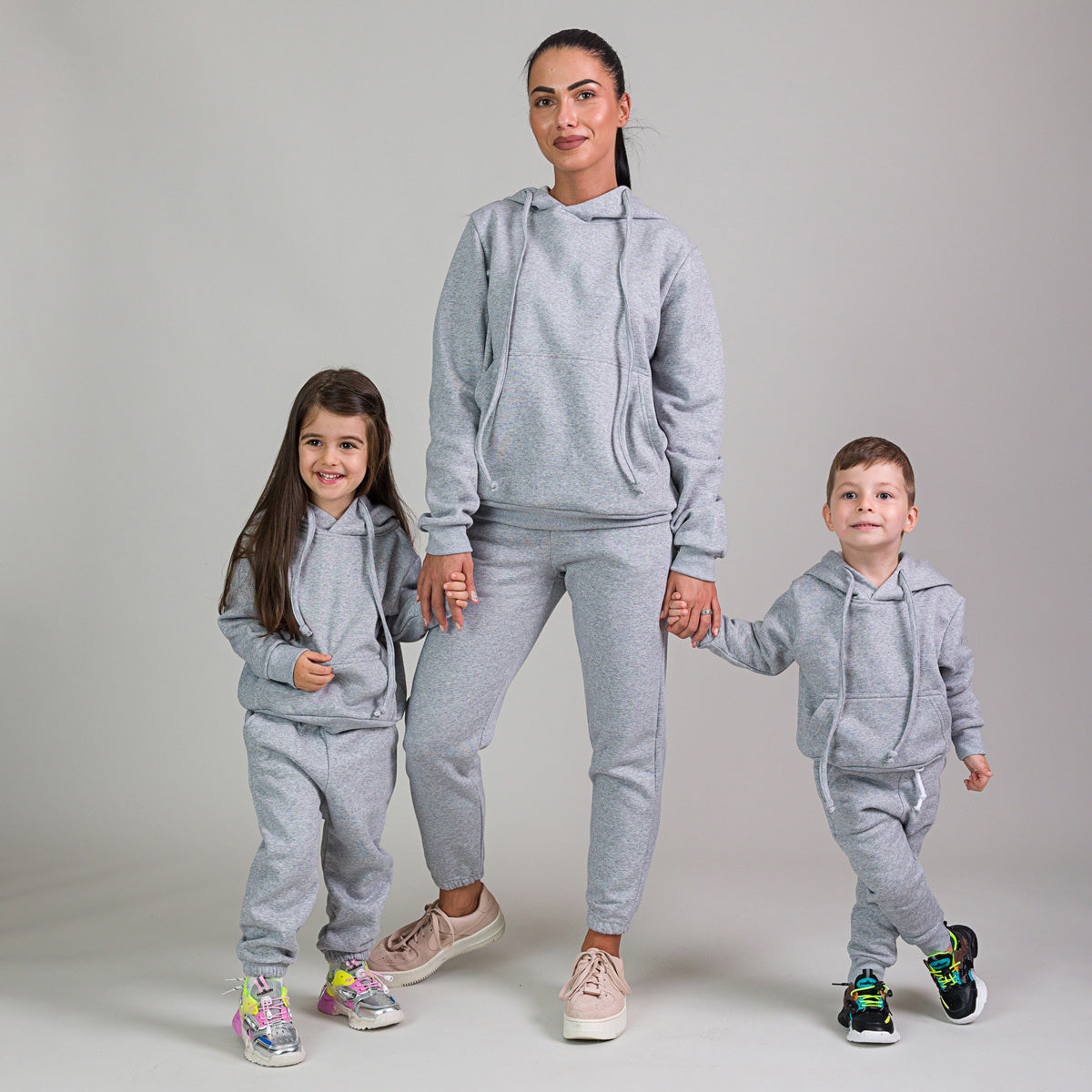 Set Treninguri Mommy & Mini – Gri Melange cu detaliu snur supradimensionat