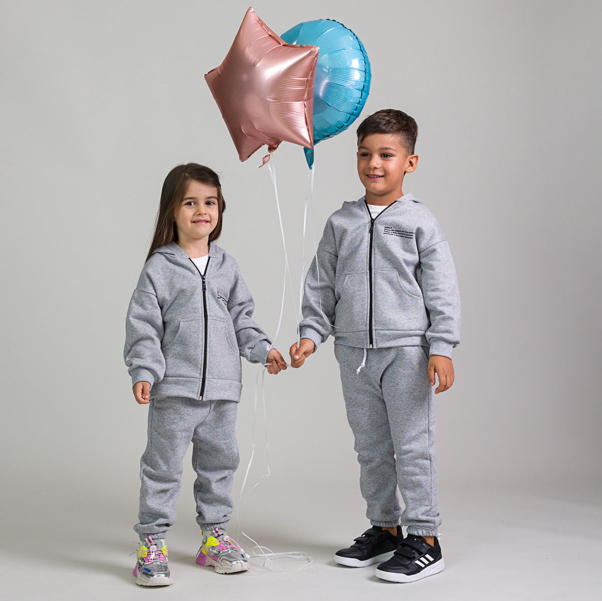 Set Treninguri Mommy & Mini cu fermoar si mesaj imprimat - Grey