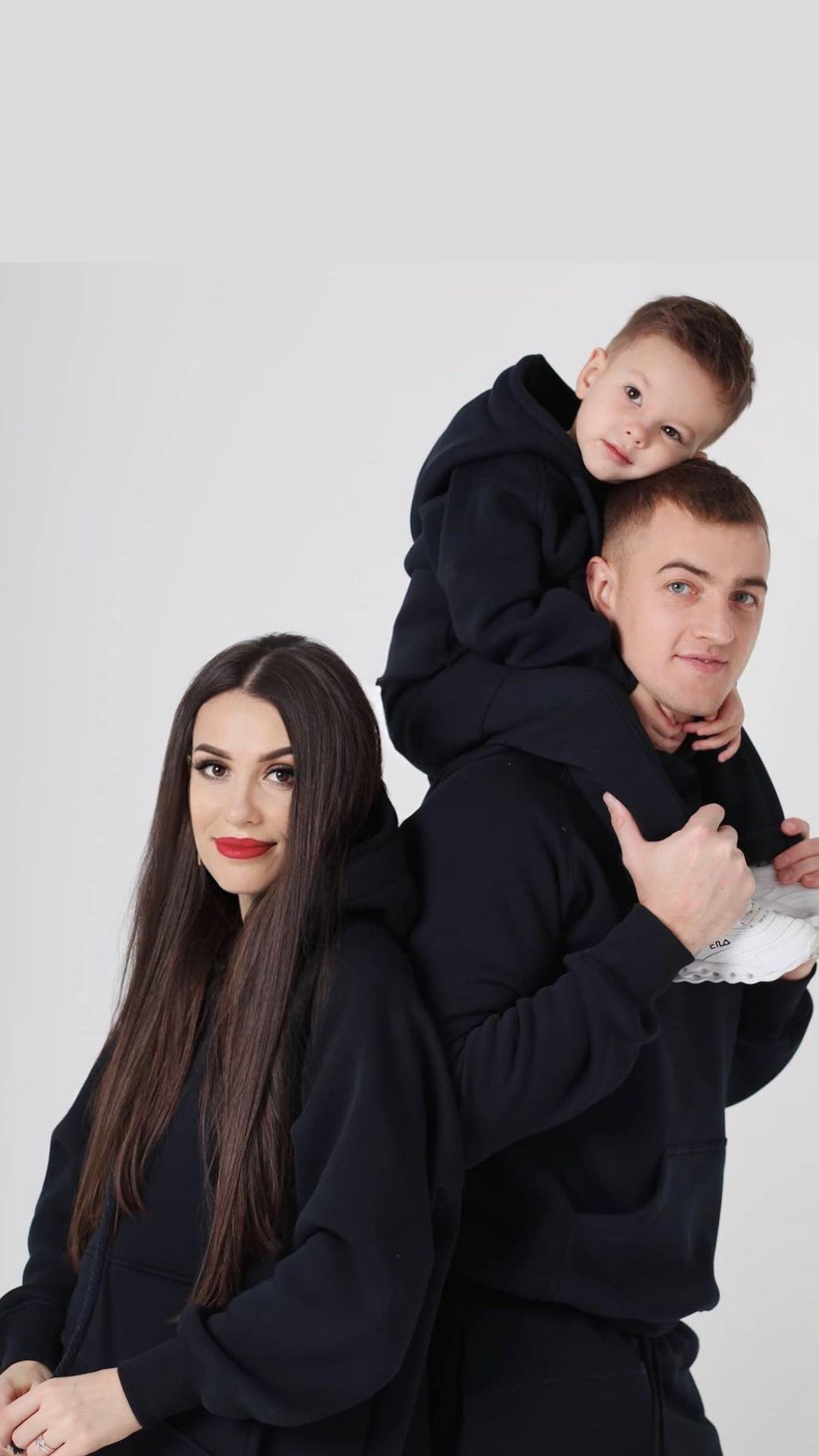 Set treninguri de familie negru cu detaliu snur supradimensionat