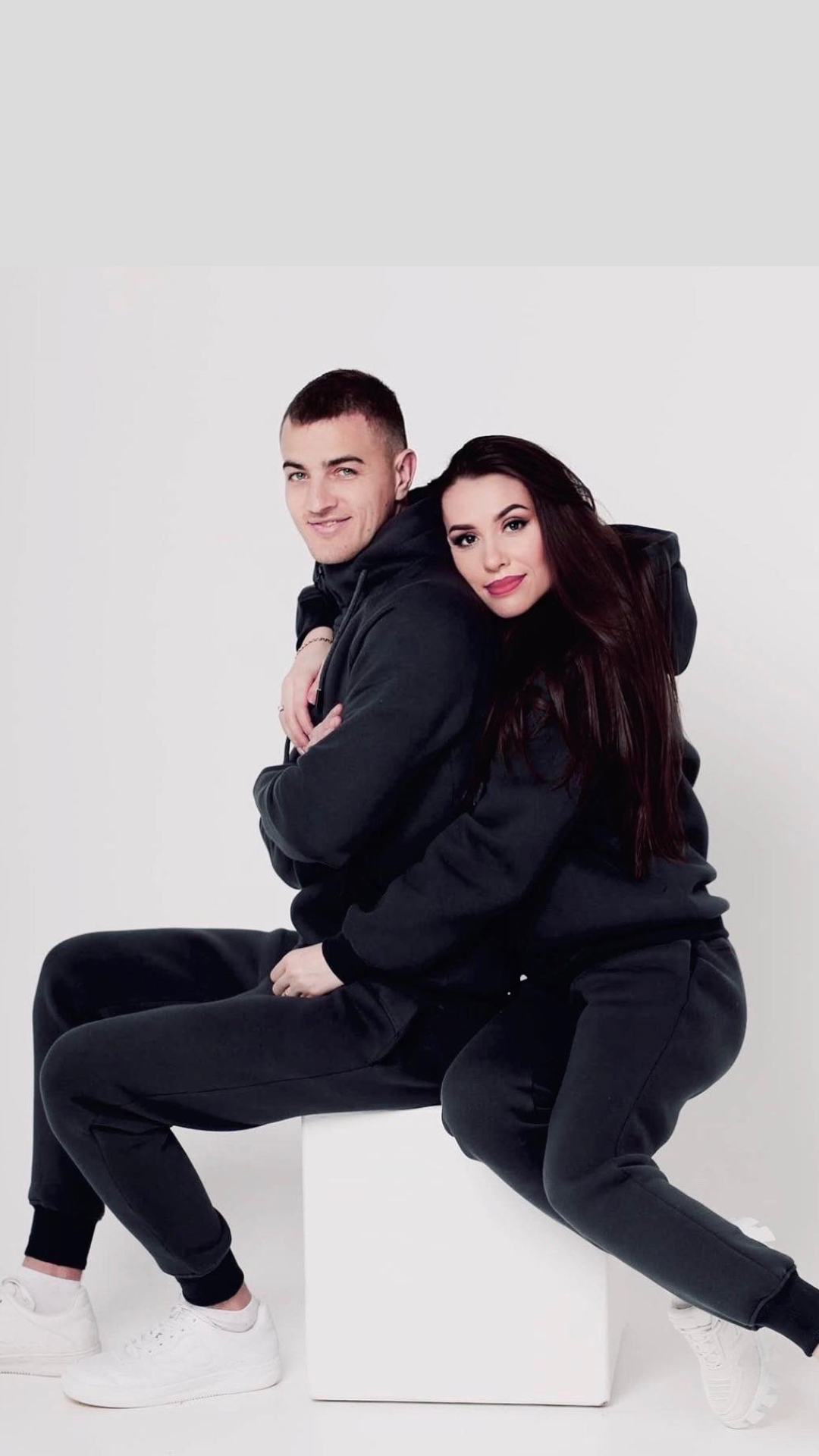 Set treninguri de familie negru cu detaliu snur supradimensionat