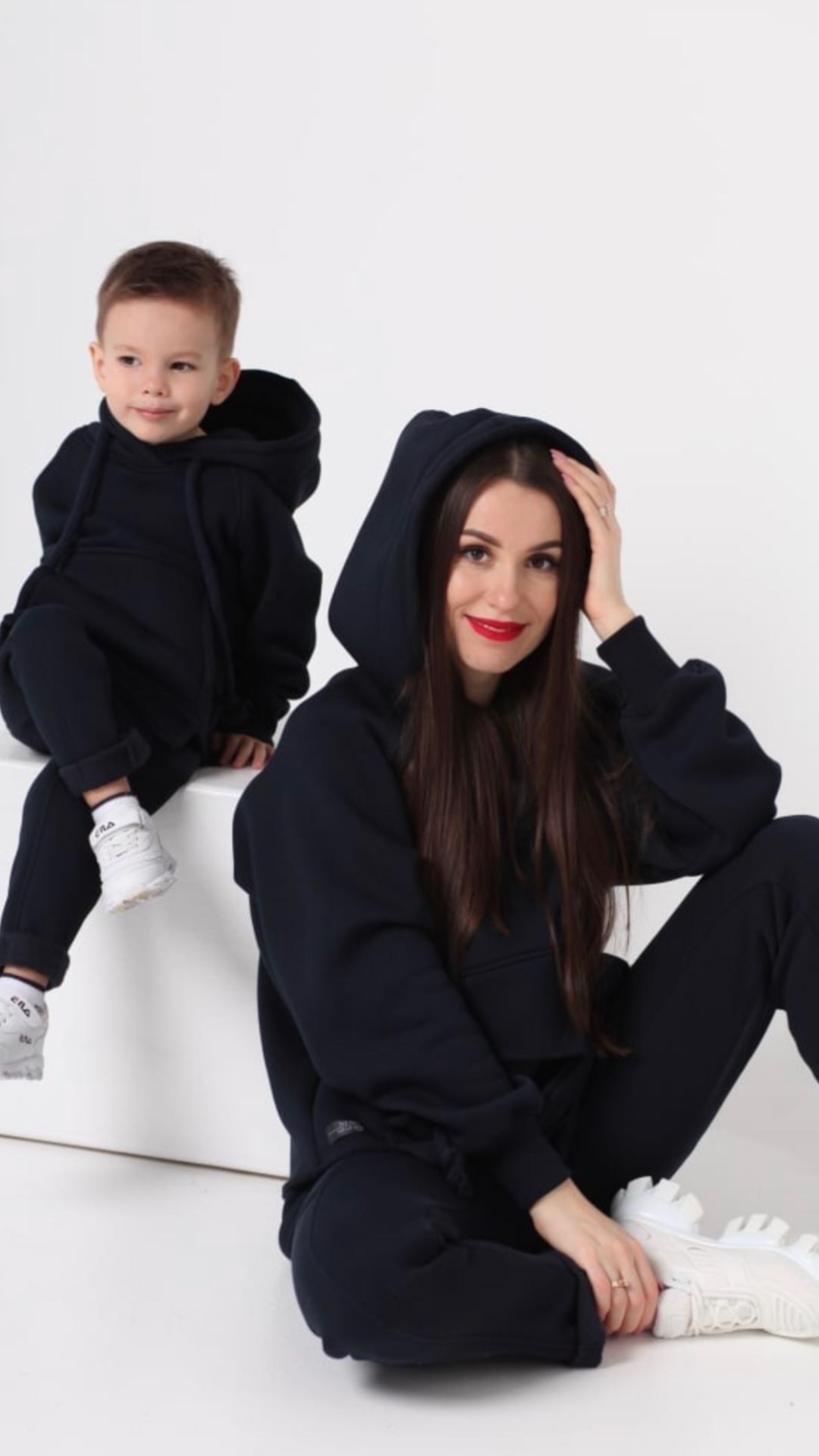 Set treninguri de familie negru cu detaliu snur supradimensionat