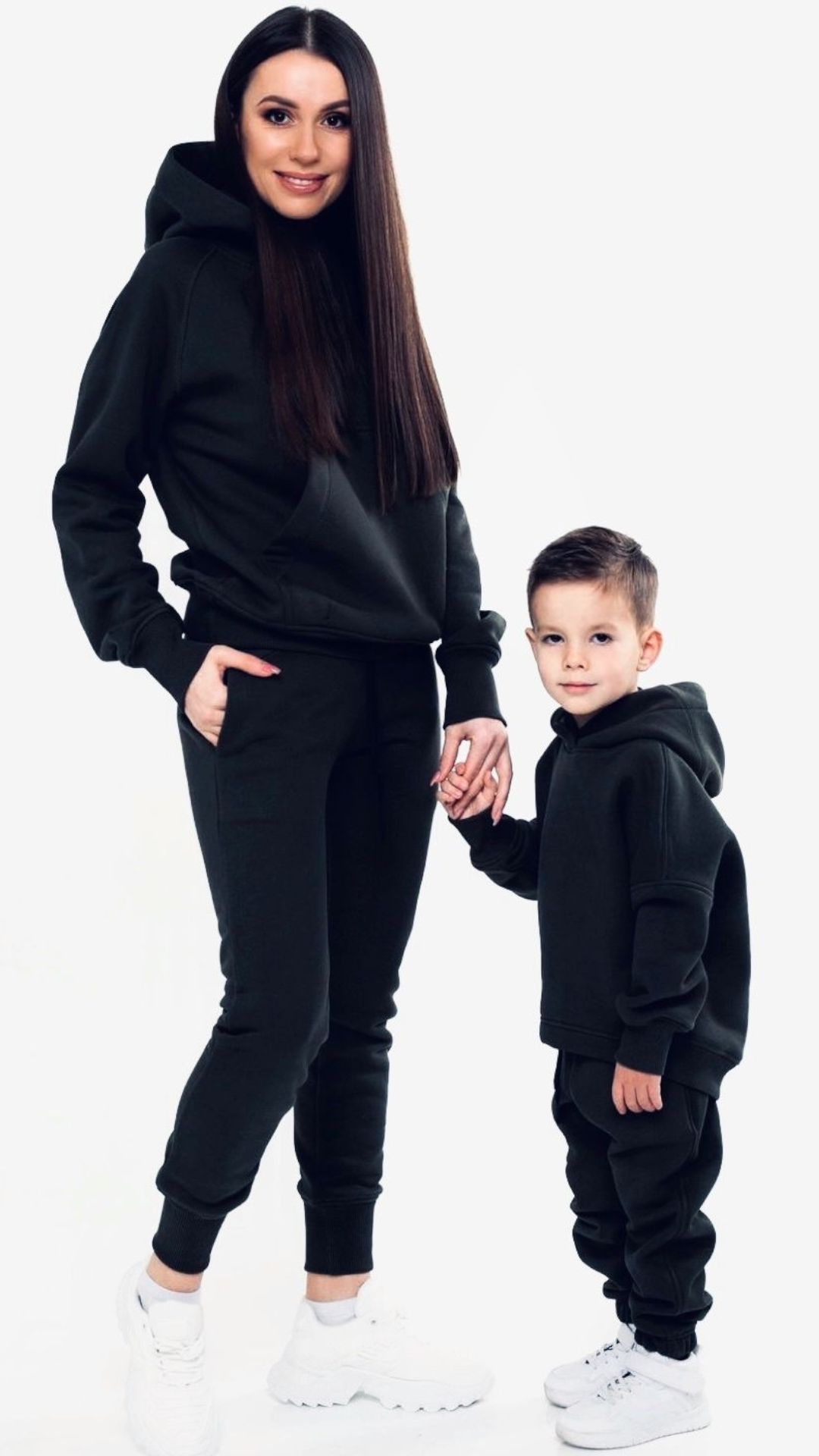 Set treninguri de familie negru cu detaliu snur supradimensionat
