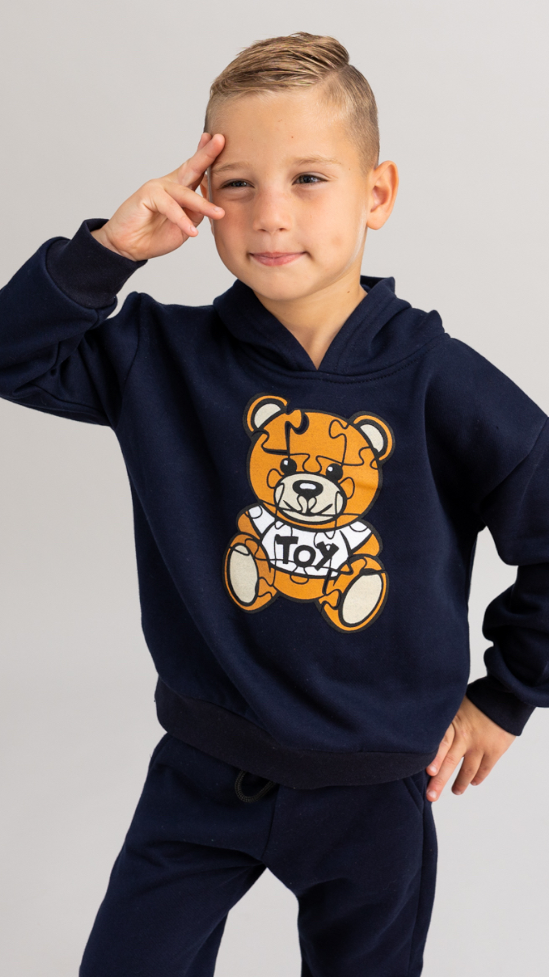 Trening copii bleumarin cu imprimeu - Puzzle Teddy Bear