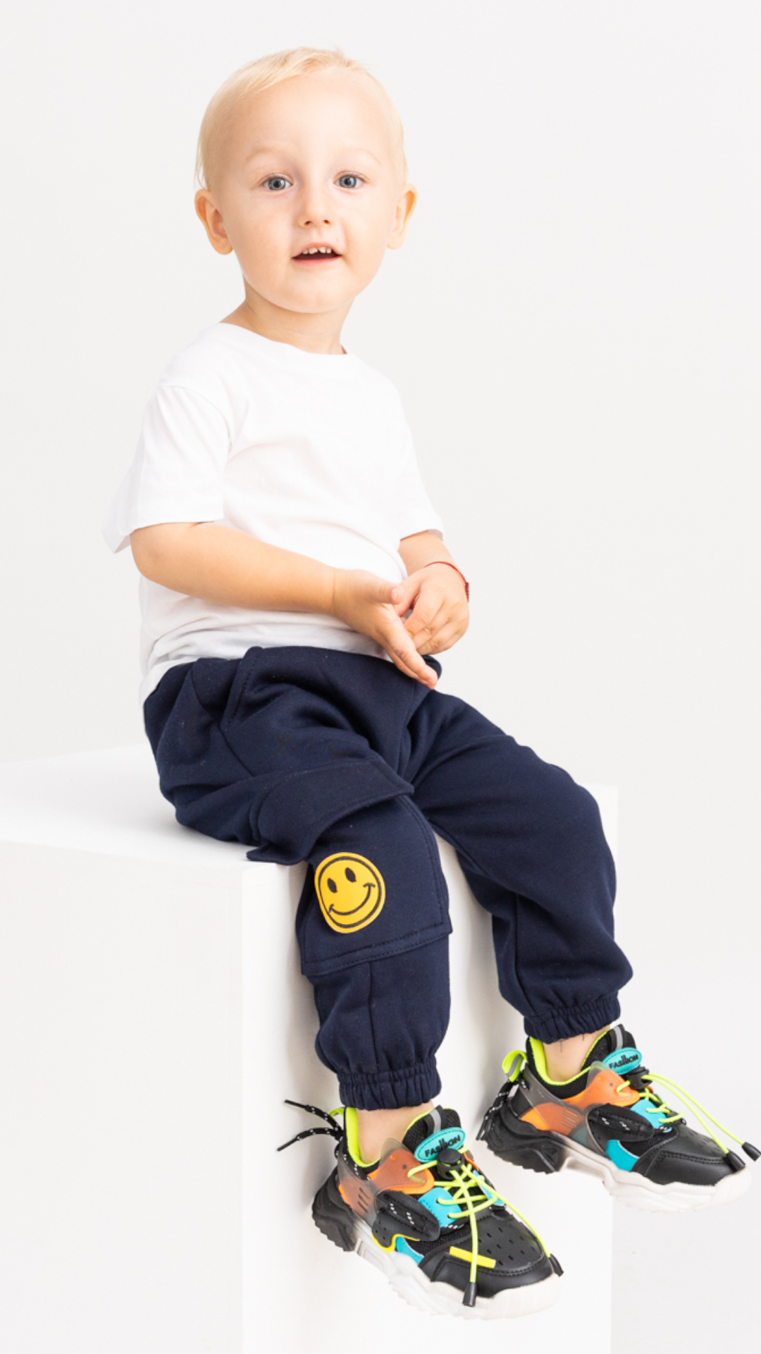 Pantaloni trening baieti bleumarin cargo - Smiley Face