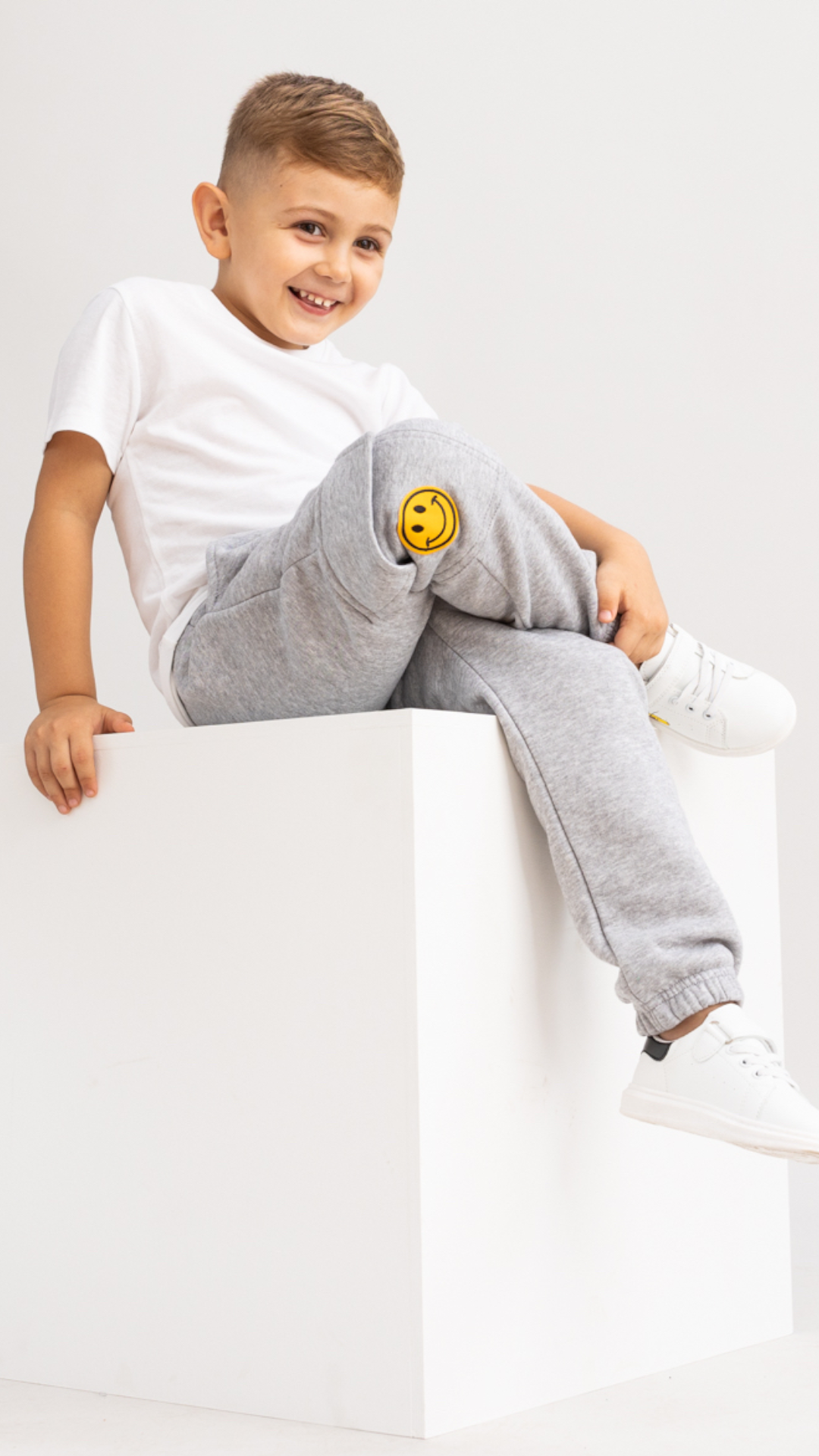 Pantaloni trening baieti cargo gri melange - Smiley Face