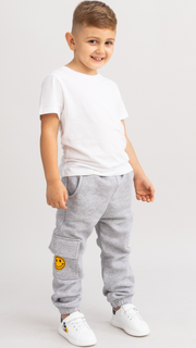 Pantaloni trening baieti cargo gri melange - Smiley Face