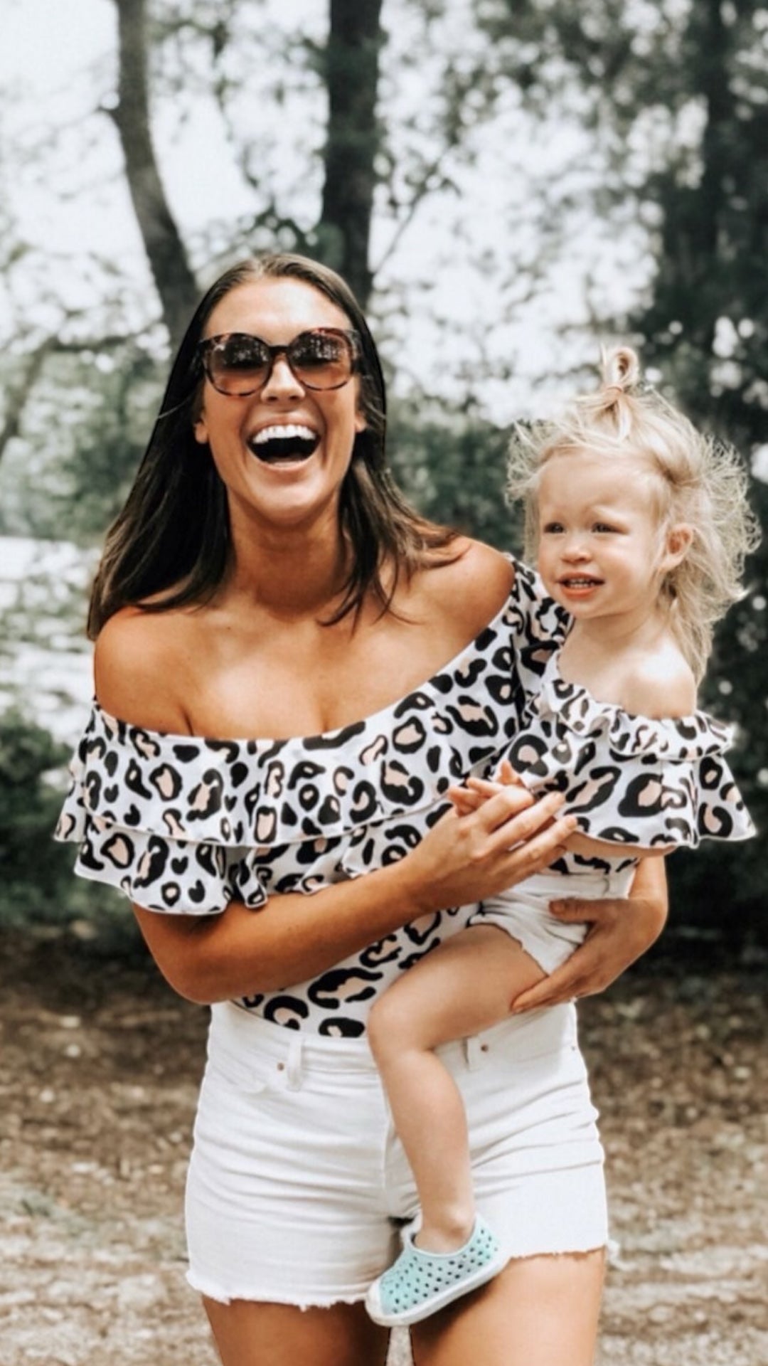 Set costume de baie mama fiica model intreg cu animal print