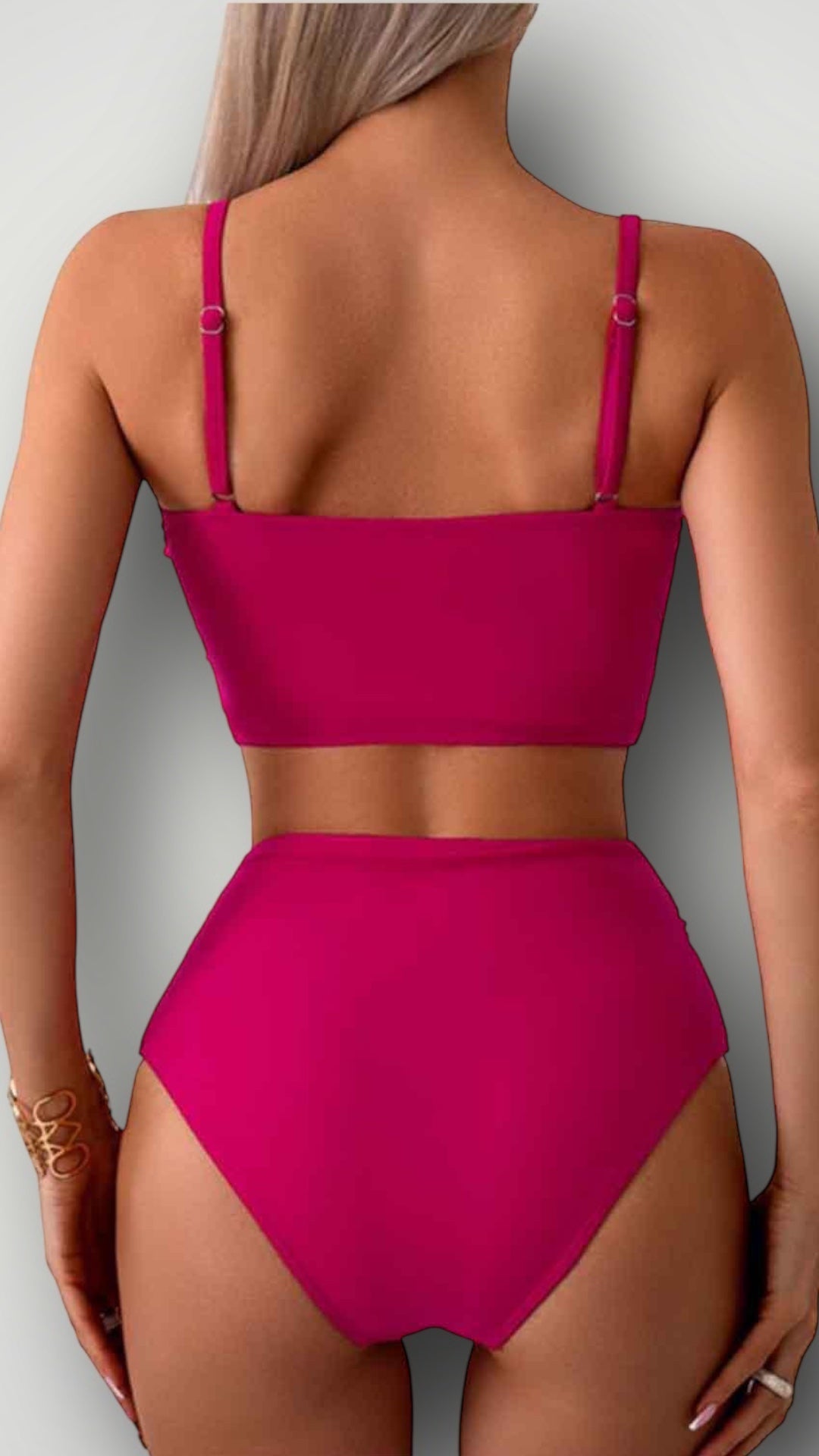Set costume de baie mama fiica din doua piese magenta cu funda impletita