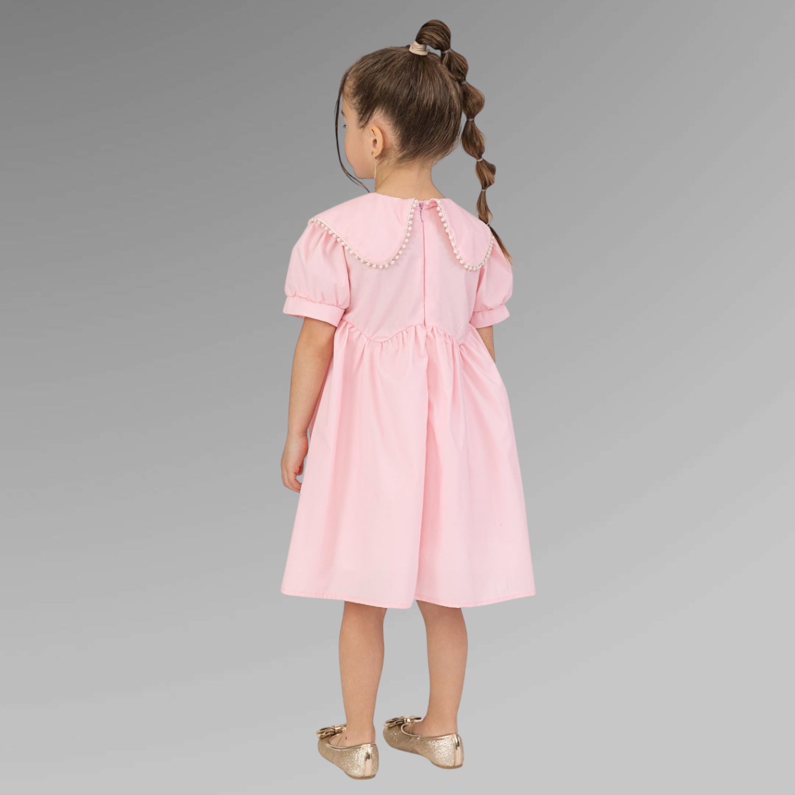Set rochii mama fiica roz cu guler cu perle - Magic Pearls