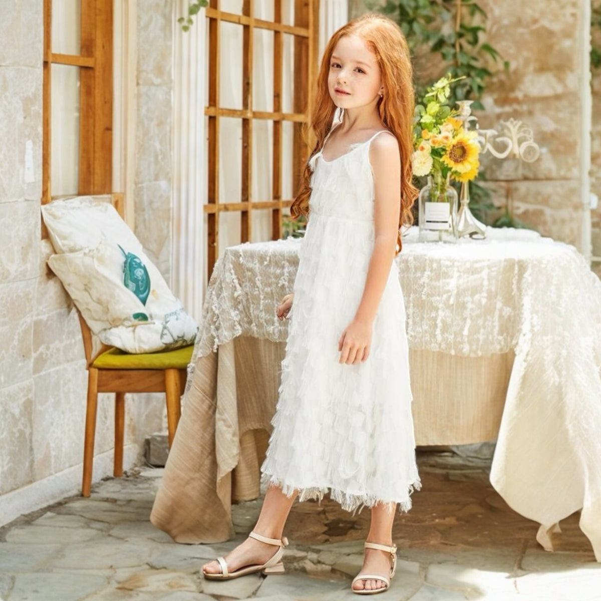 Rochie pentru fetite, alba, cu bretele -  L'Amore e Bellezza