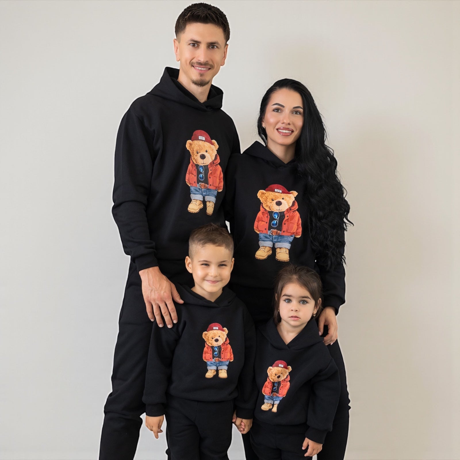 Set hanorace de familie negru cu imprimeu – Bruno Bear