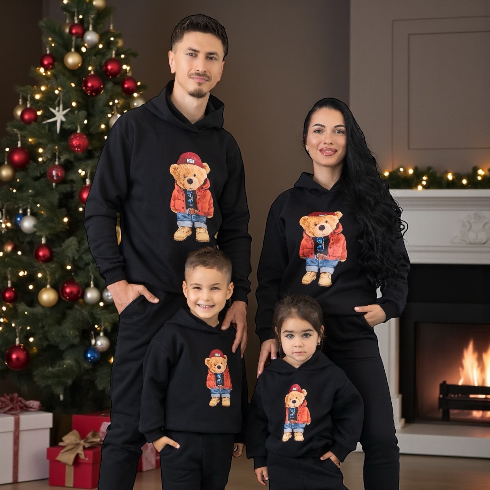 Set hanorace de familie negru cu imprimeu – Bruno Bear